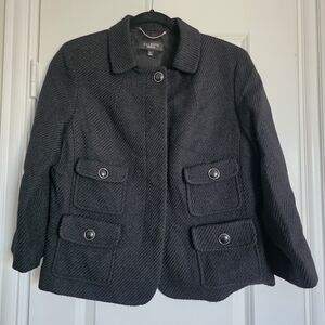 Talbots Collection Wool Blend Jacket Black Textured Button Front Size 12 NWOT